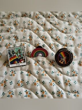 Lot of three Pride/Diversity pins for hat, lapel, jacket & more.